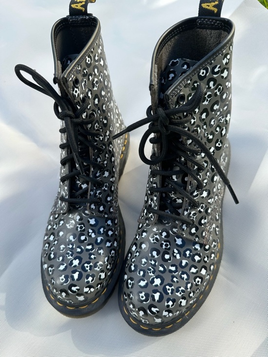 Dr. Martens Shoes - Dr. Martens Black & White Gunmetal 1460 loud leopard leather lace up boot women